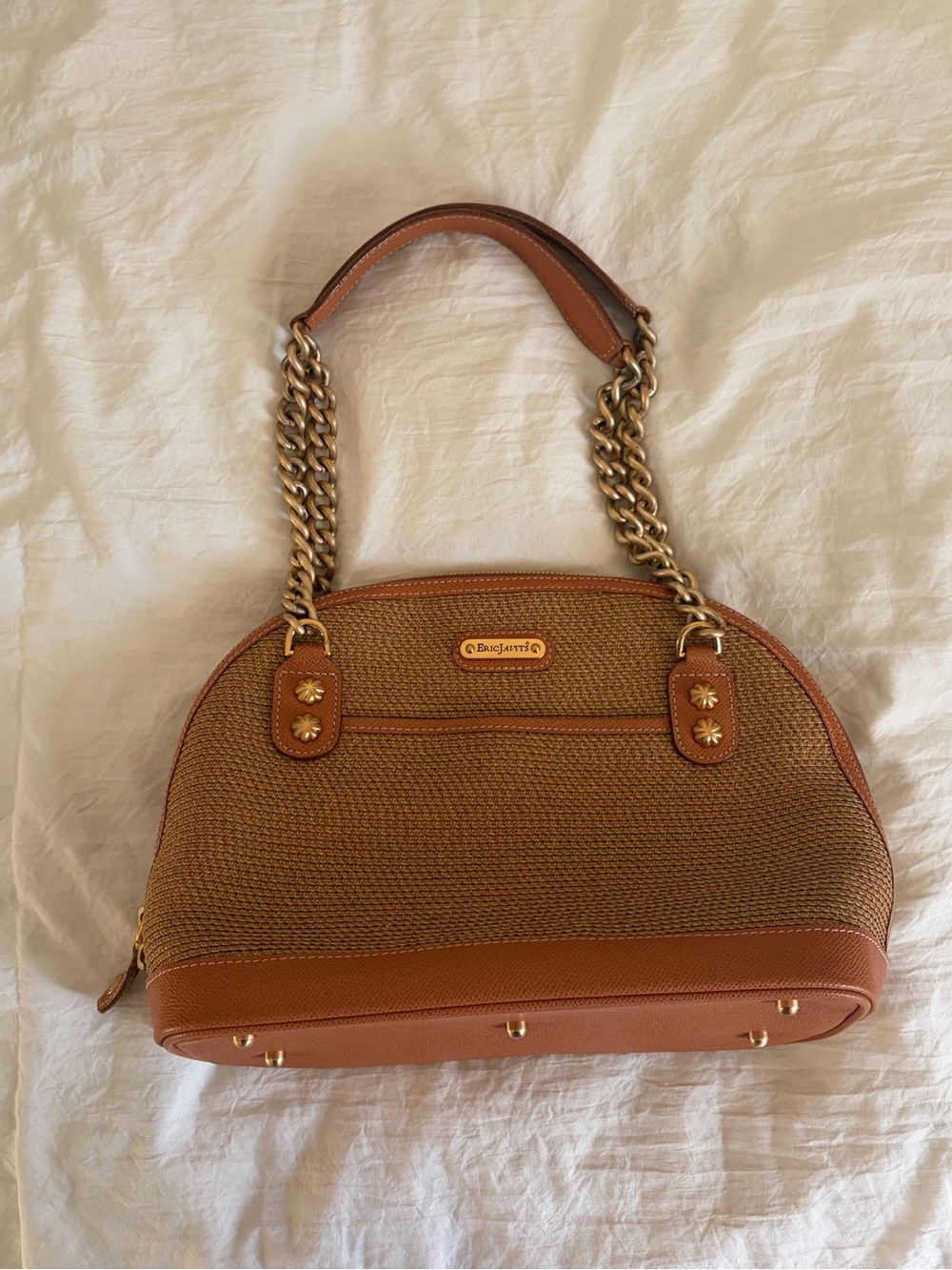 Eric Javits Brown Straw Purse with Gold Hardware